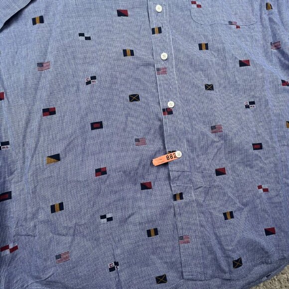 CHAPS Ralph Lauren Shirt Large Blue Check Button Up S/S Travel Countries Flags - Picture 8 of 9